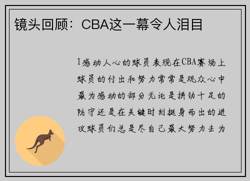 镜头回顾：CBA这一幕令人泪目